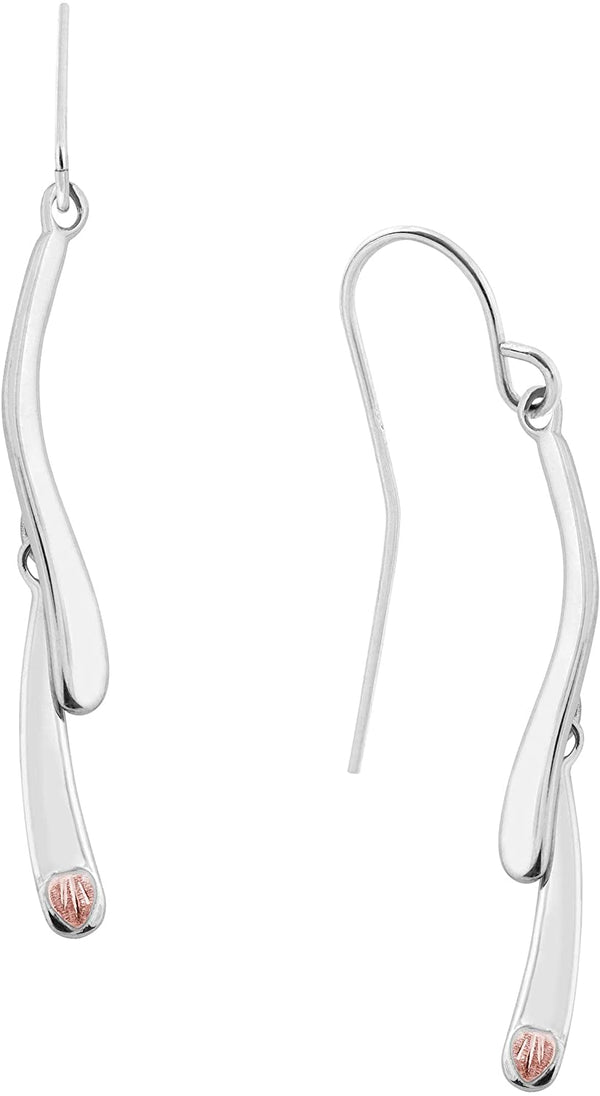 Rhodium-Plated Sterling Silver Sways Shepherd Hook Earrings, 12k Rose Gold Black Hills Gold