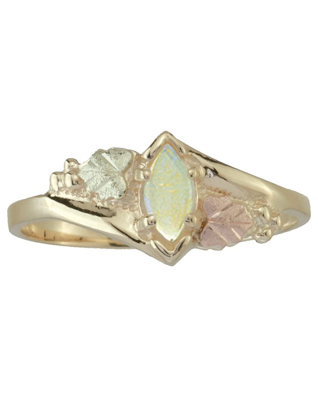 Ave 369 10k Yellow Gold .90 Ct Opal Cabochon Marquise Ring with 12k Green and Rose Black Hills Gold