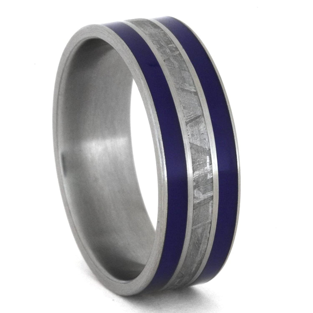 Meteorite, Blue Enamel Inlay 8mm Comfort-Fit Brushed Titanium Band