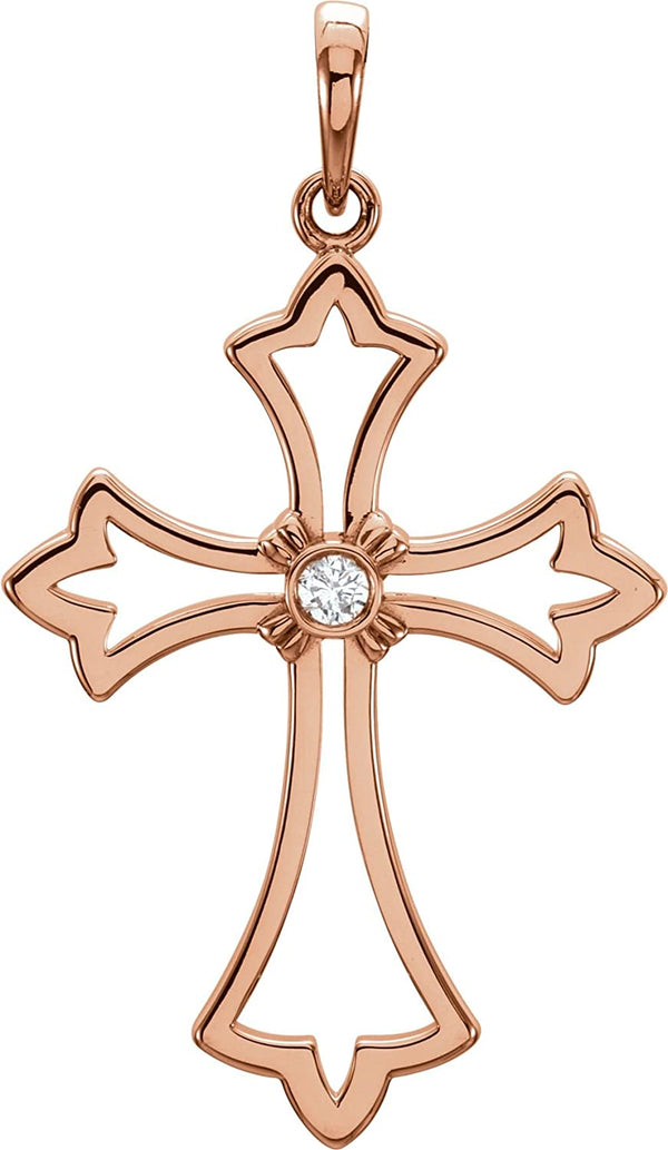 Diamond Fleur-de-Lis Cross 14k Rose Gold Pendant (.03 Ct, G-H Color, I1 Clarity)