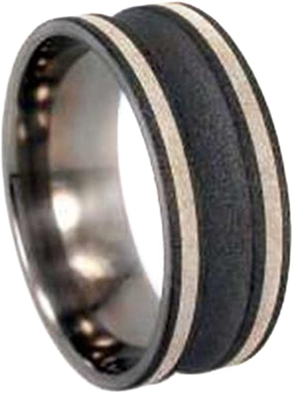 Scoop Profile, Sterling Silver Pinstripes 9mm Comfort Fit Sandblasted Titanium Wedding Band, Size 14.5