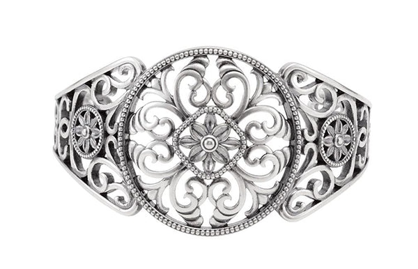 Sterling Silver Designer Filigree Cuff Bracelet