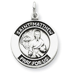 Sterling Silver Antiqued St. Matthew Medal (21X16MM)