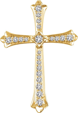 Diamond Fleur-de-Lis Cross Rhodium-Plated 14k Yellow Gold Pendant (.25 Ctw, H+ Color, I1 Clarity)