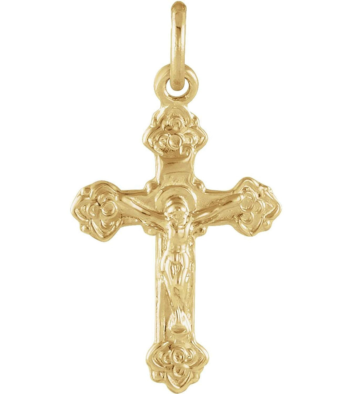 Child's Fleur-de-Lis Crucifix 14k Yellow Gold Pendant (14X9MM)