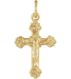 Child's Fleur-de-Lis Crucifix 14k Yellow Gold Pendant (14X9MM)
