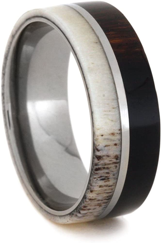 Deer Antler, Ironwood 8mm Comfort-Fit Titanium Band, Size 11