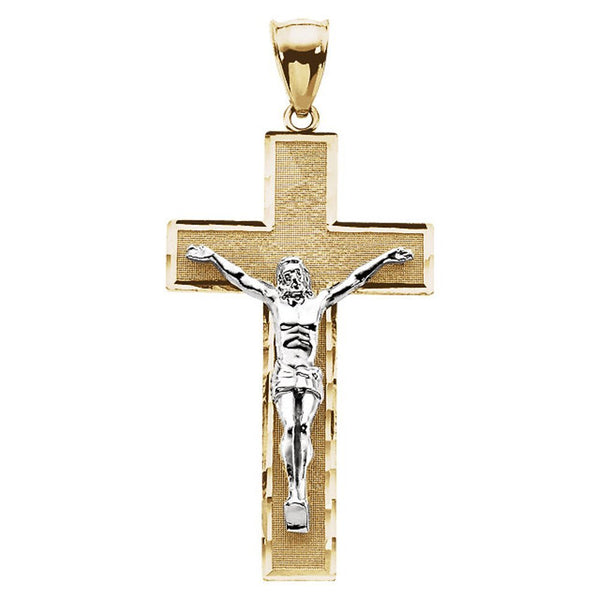 Two-Tone Crucifix with Textured Design 14k Yellow and White Gold Pendant (41X23.7MM)