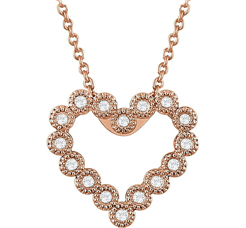 Diamond Heart 14k Rose Gold Pendant Necklace, 18" (1/8 Cttw)