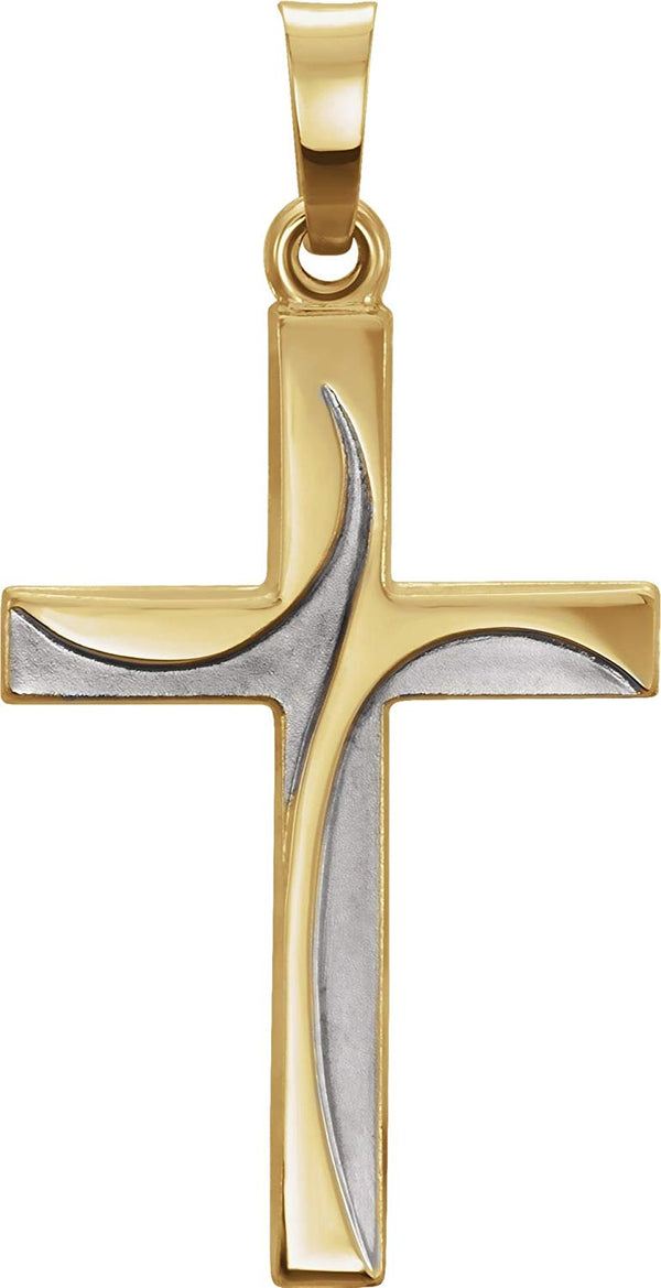 Two-Tone Cross Rhodium-Plated 14k Yellow and White Gold Pendant
