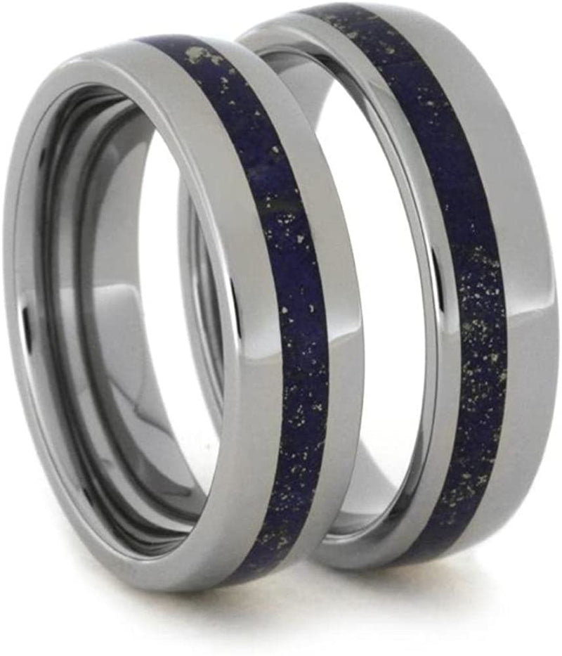 Lapis Lazuli Comfort-Fit His and Hers Titanium Wedding Band Set, M14.5-F7