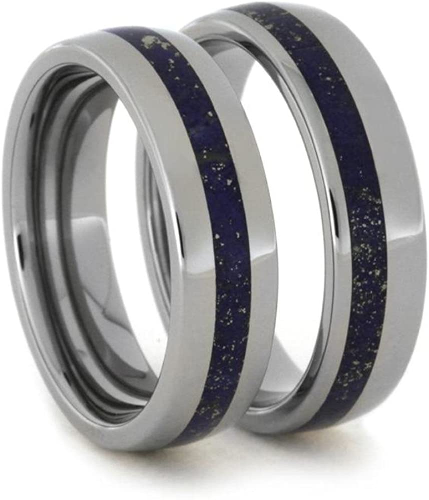 Lapis Lazuli Comfort-Fit His and Hers Titanium Wedding Band Set, M9-F8.5