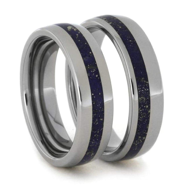 Lapis Lazuli Comfort-Fit His and Hers Titanium Wedding Band Set