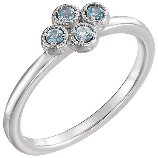 Platinum Aquamarine Quatrefoil Ring, Size 7.5