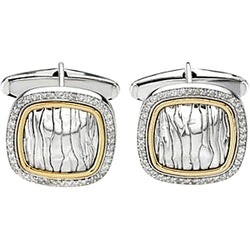 Diamond Elephant Skin Embossed Square Cuff Links, Sterling Silver, 14k Yellow Gold (.50 Ctw, GH Color, Clarity I1 )