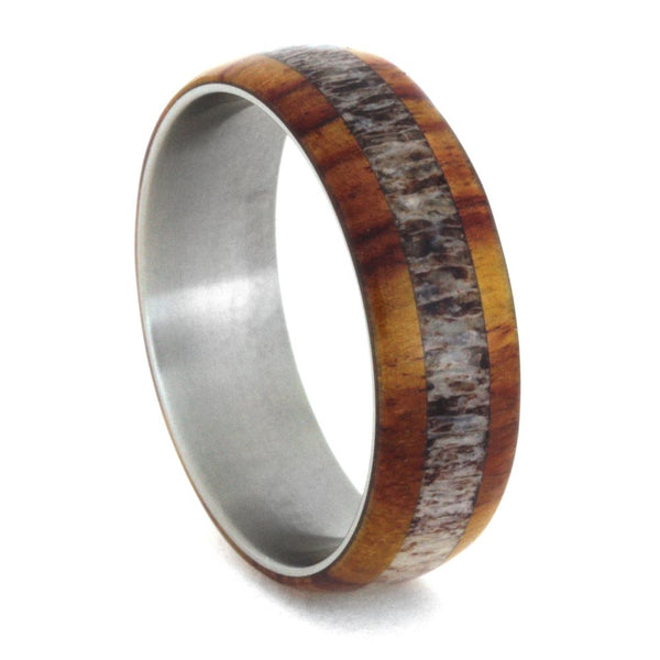 Tulip Wood, Deer Antler 7mm Comfort-Fit Titanium Wedding Band