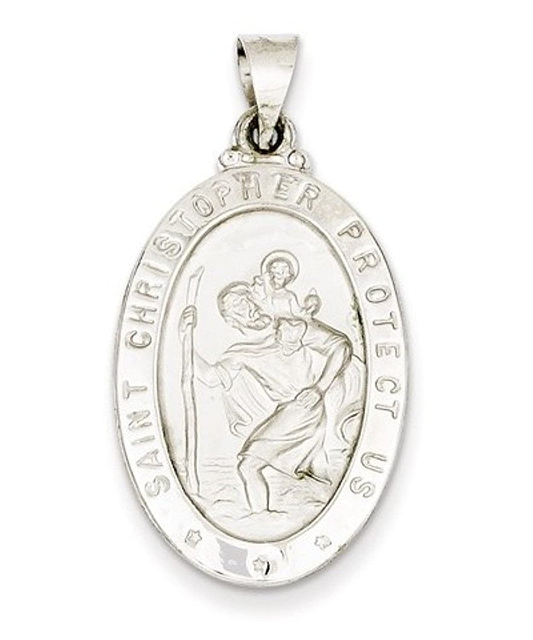 Rhodium-Plated 14k White Gold St. Christopher Medal Pendant (29X18MM)