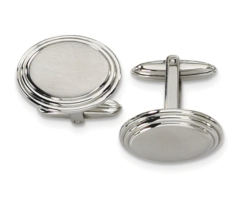 Stainless Steel Round Satin-Brushed Cuff Links, 15X21MM