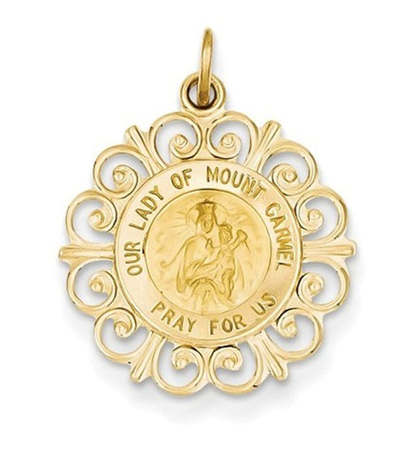 14k Yellow Gold Our Lady of Mt. Carmel Medal Charm (24X19MM)
