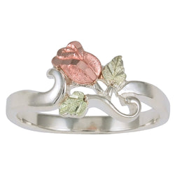 Ave 369 Petite Rose Bypass Ring, Sterling Silver, 12k Green and Rose Gold Black Hills Gold Motif