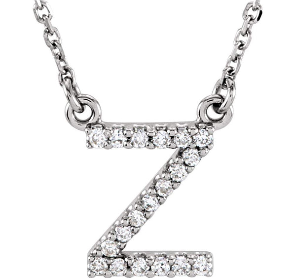 Diamond Initial 'Z' Rhodium Plate 14K White Gold (1/10 Cttw, GH Color, I1 Clarity), 16.25"