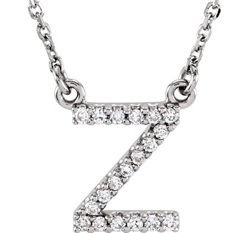Diamond Initial 'Z' Rhodium Plate 14K White Gold (1/10 Cttw, GH Color, I1 Clarity), 16.25"