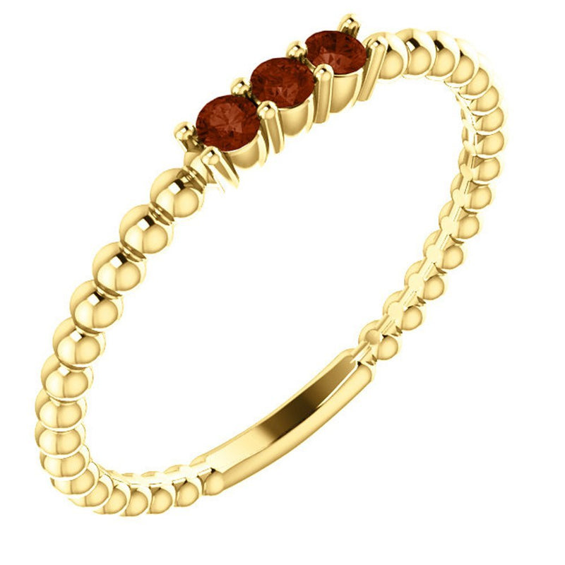 Mozambique Garnet Beaded Ring, 14k Yellow Gold, Size 6.5