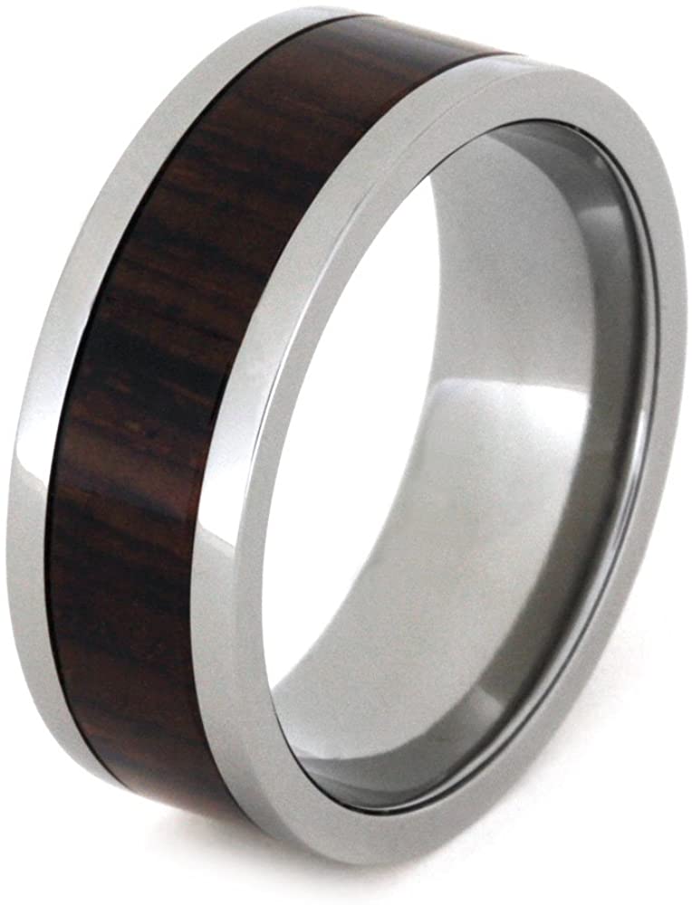 Cocobolo Wood Inlay 8mm Comfort-Fit Titanium Wedding Band, Size 6