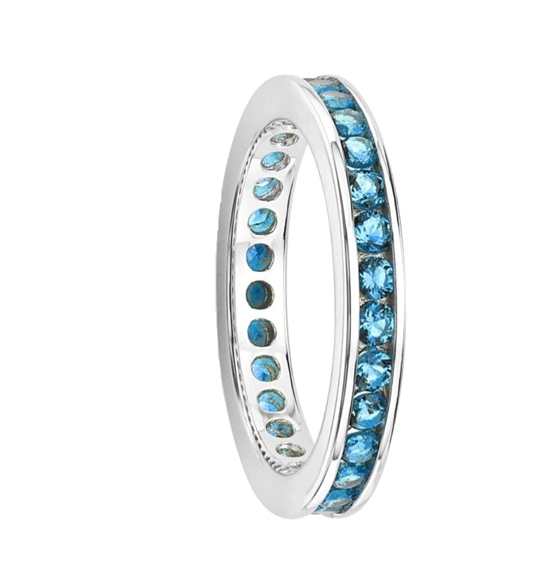 The Men's Jewelry Store (for HER) Aqua Blue CZ Mirror Polished Rhodium Plated Sterling Silver Eternity Ring