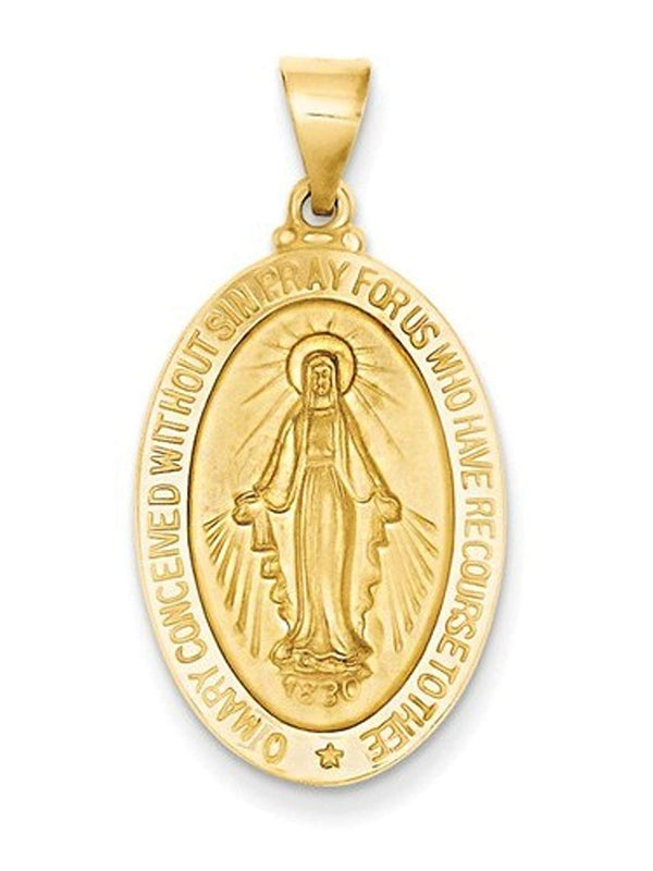 14k Yellow Gold Miraculous Medal Oval Charm Pendant (33X17 MM)