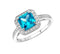 Cushion-Cut Aqua Blue CZ Halo Soft Square Rhodium-Plated Sterling Silver Ring