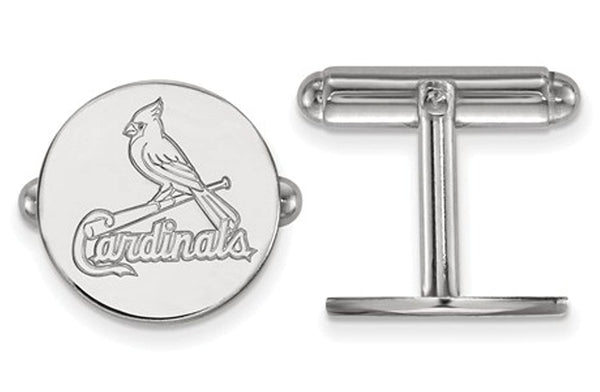 Rhodium-Plated Sterling Silver MLB St. Louis Cardinals Round Cuff Links,15MM
