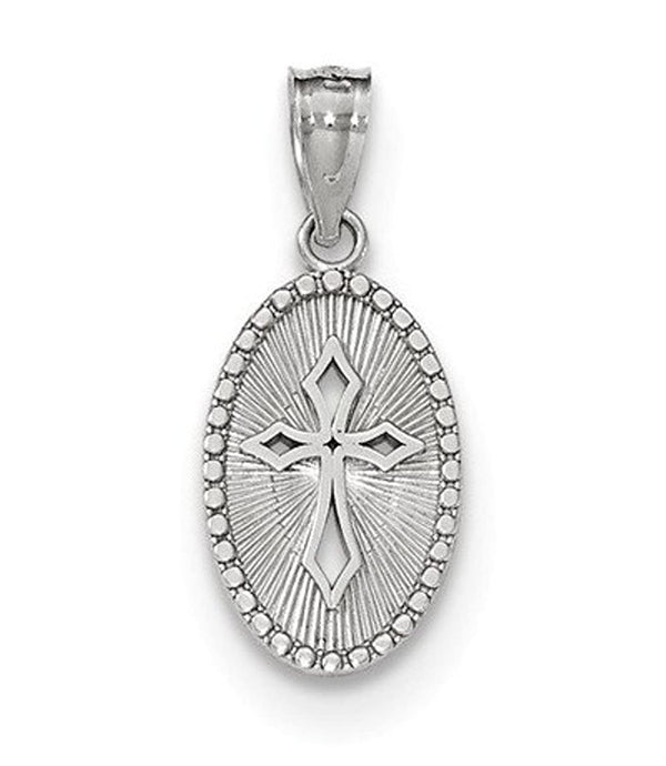 Rhodium-Plated 14k White Gold Polished Small Cross Medal Pendant (20.5X8.8MM)