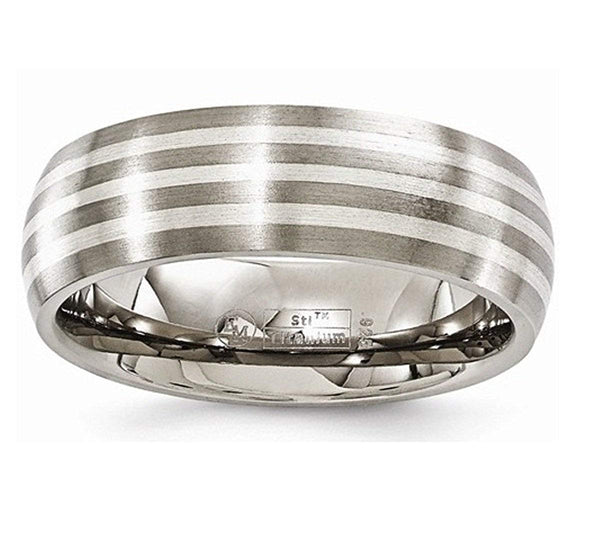 Silver Inlay Collection Gray Titanium, Argentium Silver 7mm Domed Band