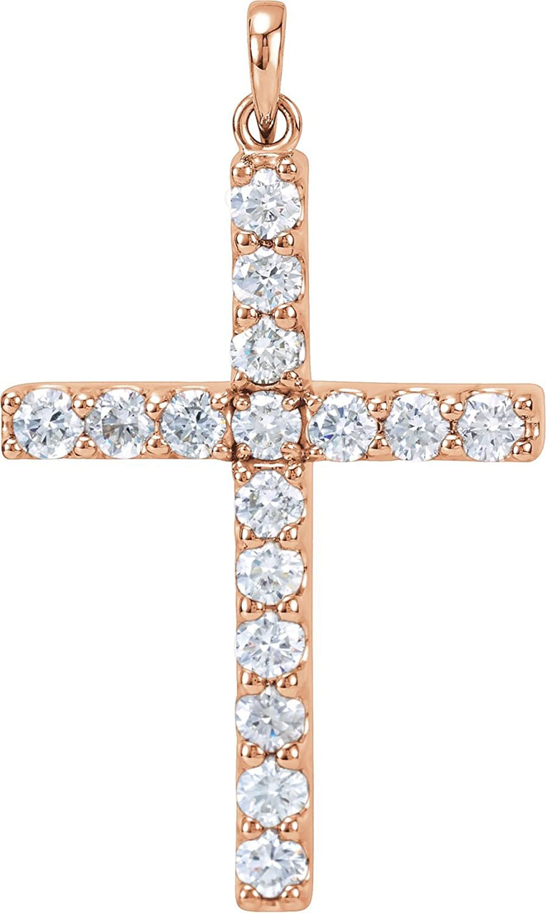 Diamond Cross Pendant, 14k Rose Gold (1.5 Ctw, Color GH, Clarity I1)