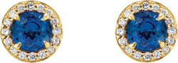 Blue Sapphire and Diamond Halo-Style Earrings, 14k Yellow Gold (4 MM) (.125 Ctw, G-H Color, I1 Clarity)