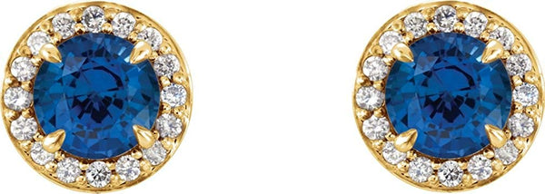 Blue Sapphire and Diamond Halo-Style Earrings, 14k Yellow Gold (4 MM) (.125 Ctw, G-H Color, I1 Clarity)