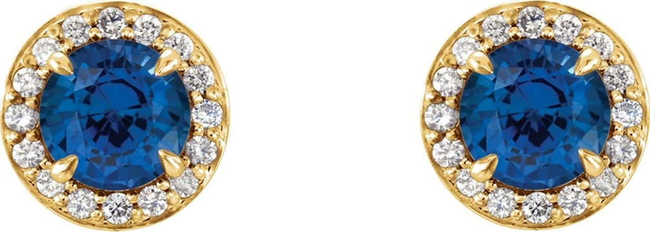 Blue Sapphire and Diamond Halo-Style Earrings, 14k Yellow Gold (3.5 MM) (.125 Ctw, G-H Color, I1 Clarity)