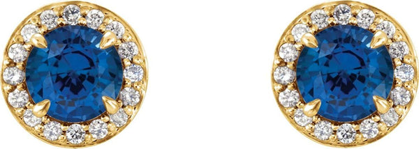 Blue Sapphire and Diamond Halo-Style Earrings, 14k Yellow Gold (5 MM) (.16 Ctw, G-H Color, I1 Clarity)