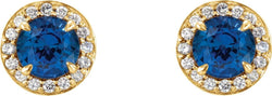 Blue Sapphire and Diamond Halo-Style Earrings, 14k Yellow Gold (4.5 MM) (.16 Ctw, G-H Color, I1 Clarity)