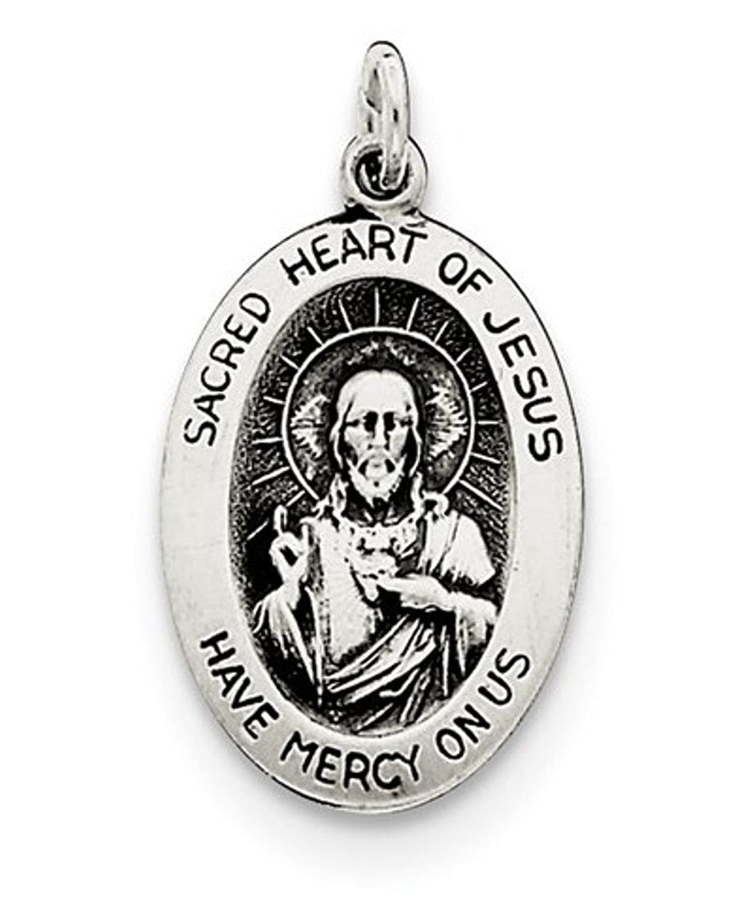 Sterling Silver Antiqued Sacred Heart Of Jesus Medal (22X15MM)