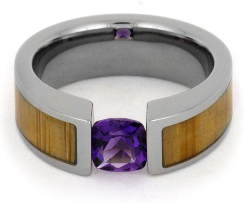 Tension Set Antique Amethyst Bamboo 6mm Comfort-Fit Titanium Wedding Band, Size 9.5