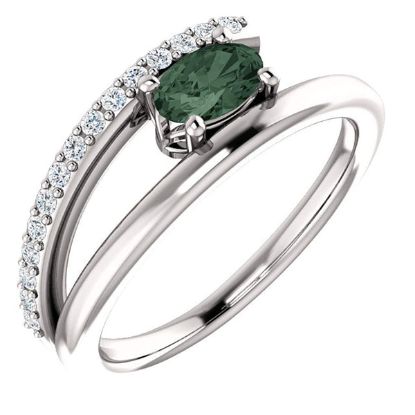 Chatham Created Alexandrite and Diamond Bypass Ring, Rhodium-Plated 14k White Gold (.125 Ctw, G-H Color, I1 Clarity)