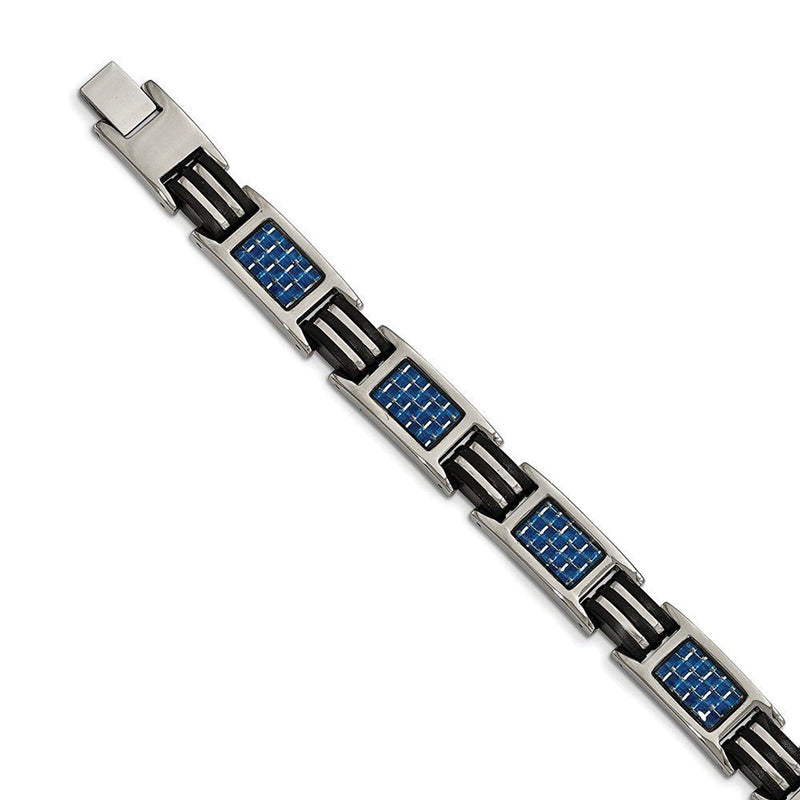 Men's Grey Titanium Blue Carbon Fiber Inlay and Rubber Bracelet, 8.5"