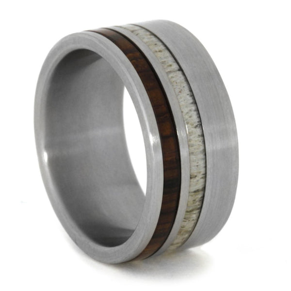 Cocobolo Wood, Deer Antler 10mm Comfort-Fit Interchangeable Titanium Wedding Band, Size 12.25