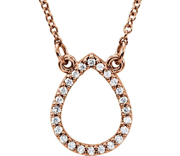 24-Stone Diamond Teardrop 14k Rose Gold Pendant Necklace, 16" (0.125 Cttw)