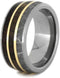 Gibeon Meteorite, Dinosaur Bone, Petrified Wood, 14k Yellow Gold 9mm Comfort-Fit Titanium Wedding Band, Size 4.5