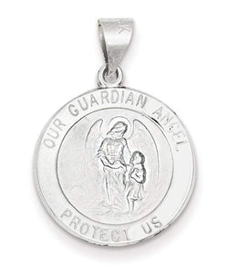 Rhodium-Plated 14k White Gold Our Guardian Angel Medal Pendant (21X19MM)