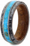 Turquoise, Deer Antler, Mesquite Wood Sleeve 7mm Comfort-Fit Brushed Titanium Wedding Band, Size 10.75