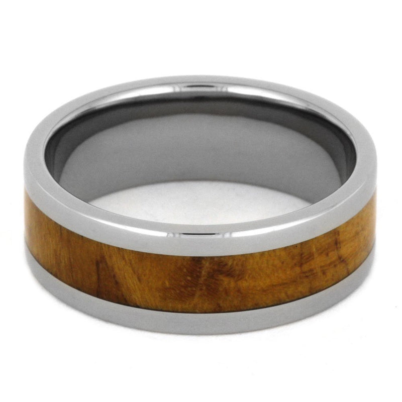 Teak Burl Wood 8mm Comfort-Fit Titanium Flat Ring